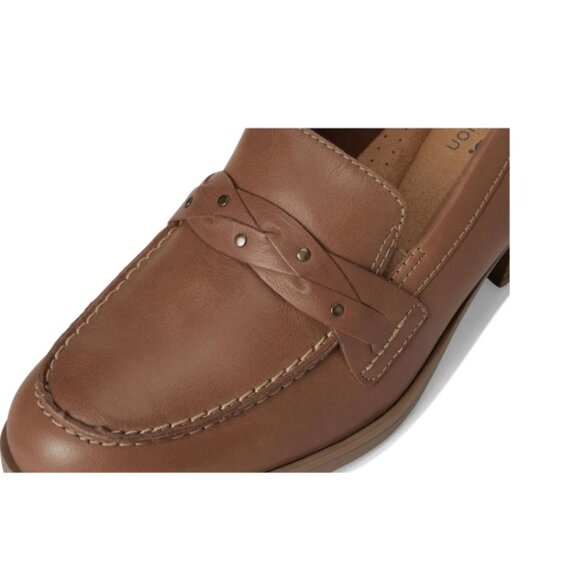 NEW CLARKS Leather Charlten Echo Heeled Comfort women Loafers  dark sand 725 4j2 - Picture 7 of 8